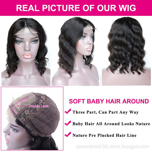 Body Wave Short Bob Wig 13x4 Lace Frontal Human Hair Wig 4x4 Brazilian Remy Body Wave Closure Wigs Pre Plucked With Baby Hair